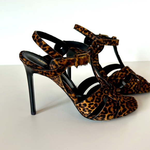 Saint Laurent Tribute Leopard Print Genuine Calf Hair Sandal - Picture 5 of 14
